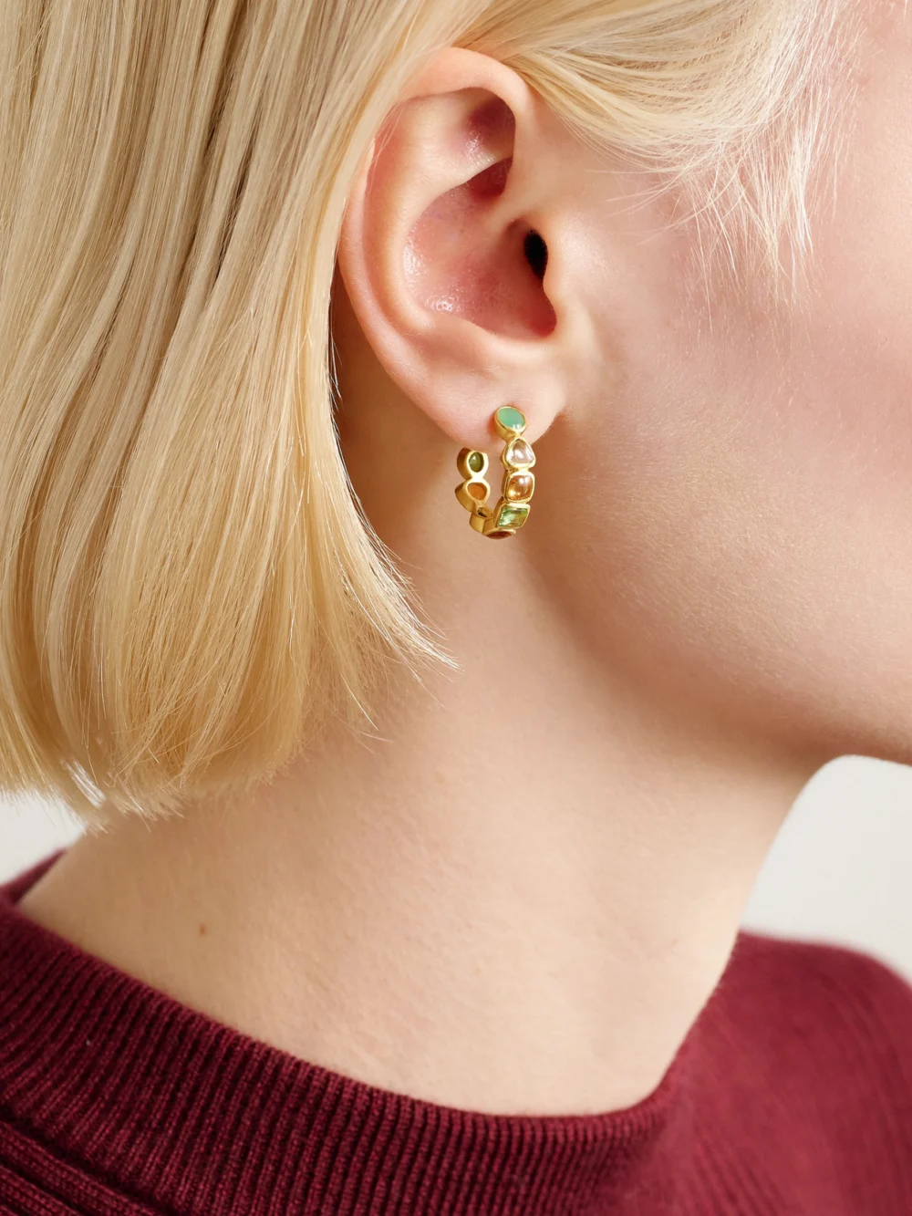 Pippa Small 18-karat Gold Multi-stone Hoop Earrings, styled view