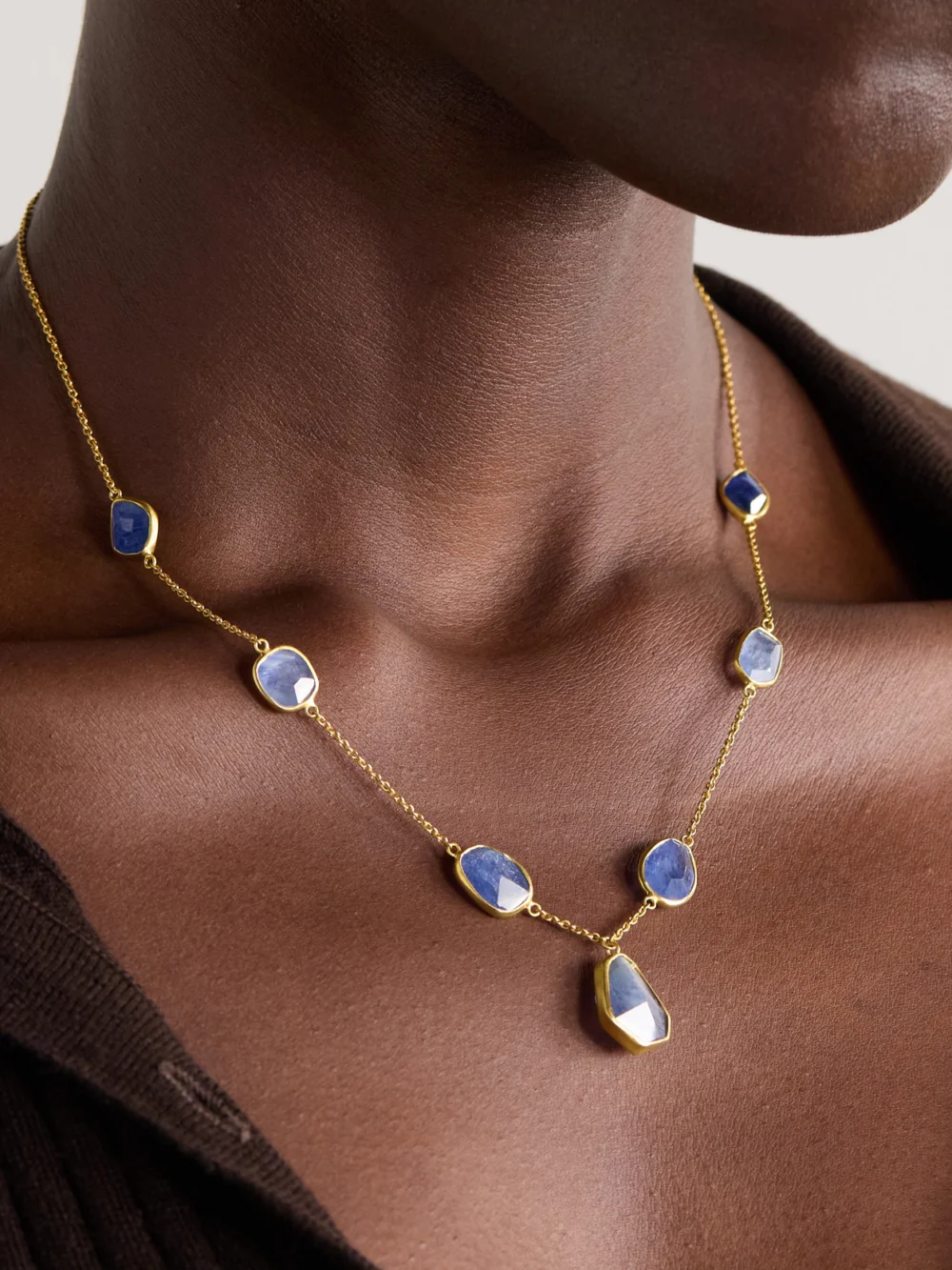 Pippa Small 18-karat Gold Sapphire Necklace, styled view