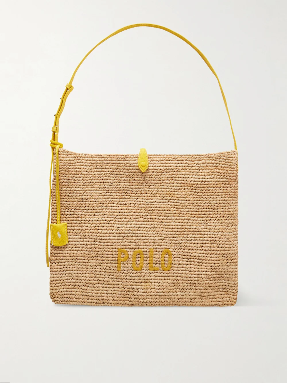 Polo Ralph Lauren Leather-trimmed Embroidered Raffia Shoulder Bag in beige
