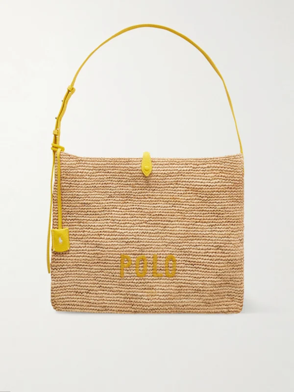Polo Ralph Lauren Leather-trimmed Embroidered Raffia Shoulder Bag