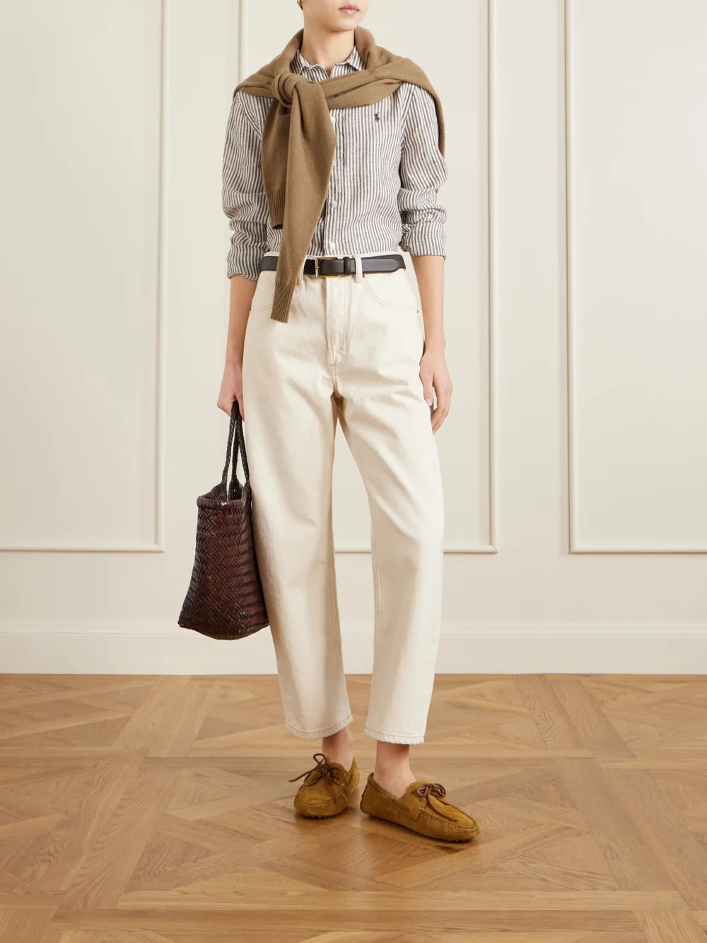Polo Ralph Lauren Leather-trimmed Suede Loafers, styled view