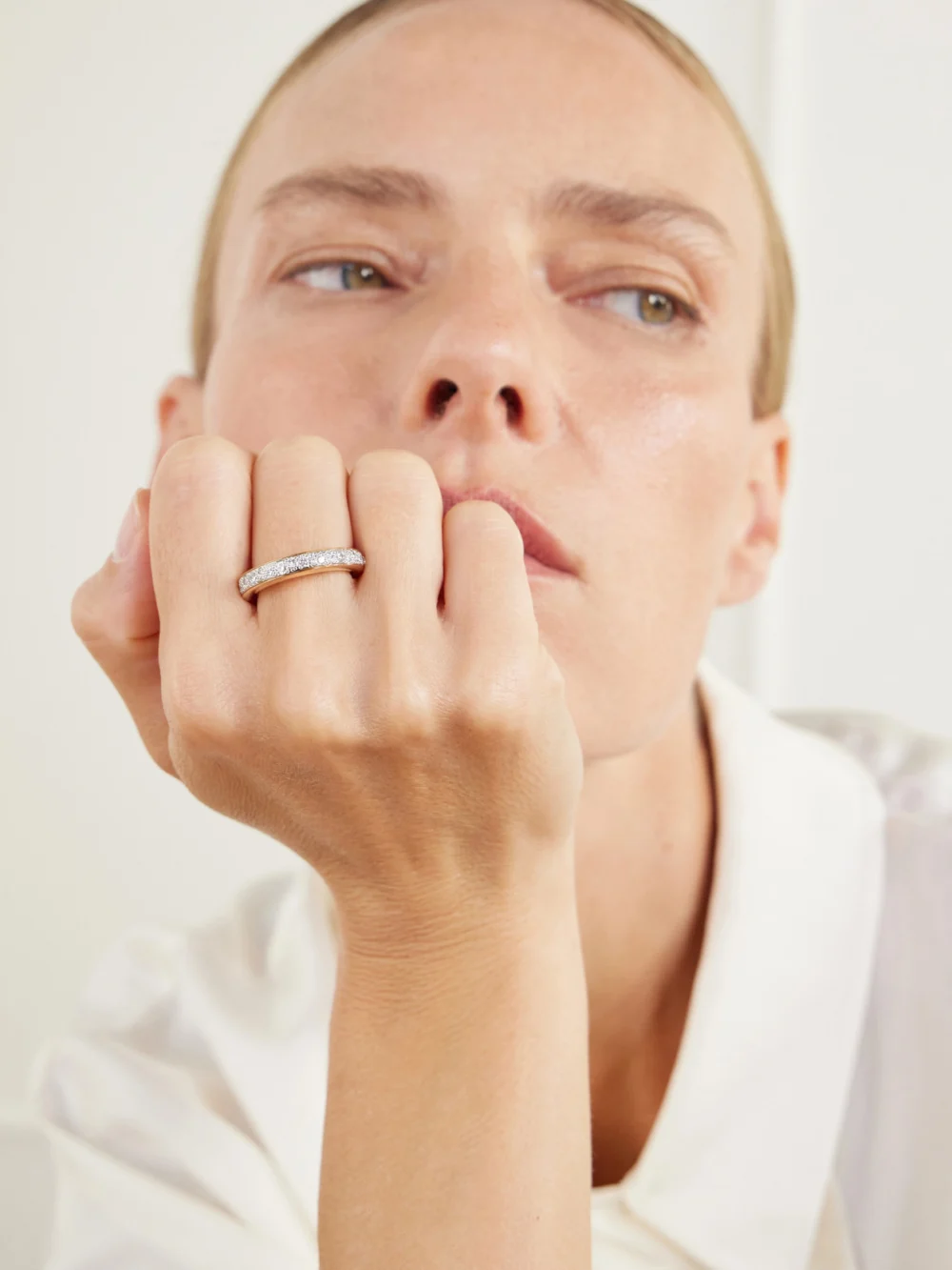 Pomellato Iconica 18-karat Rose and Rhodium-plated White Gold Diamond Ring, styled view