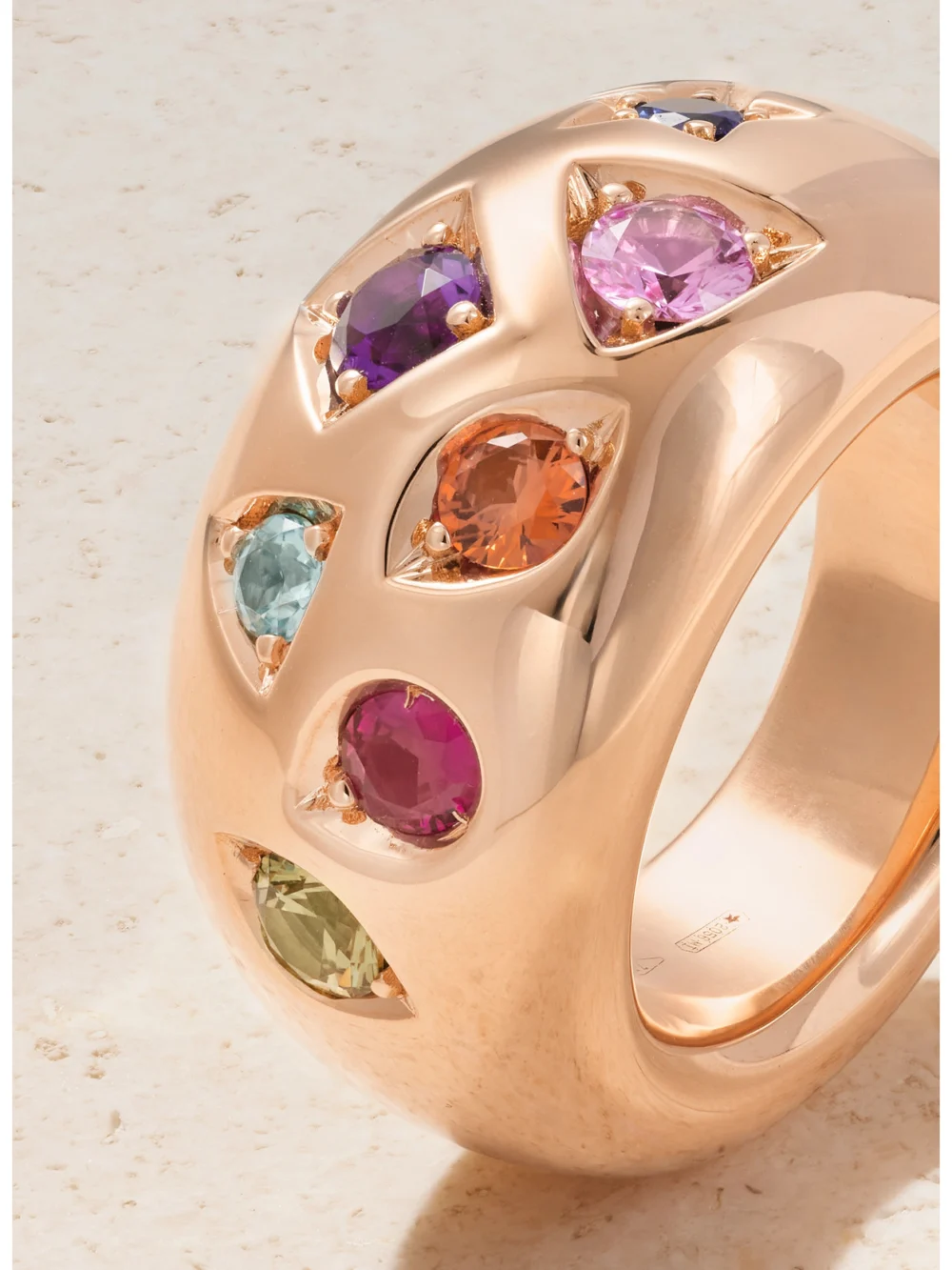 Close-up detail of the Pomellato Iconica 18-karat Rose Multi-stone Ring