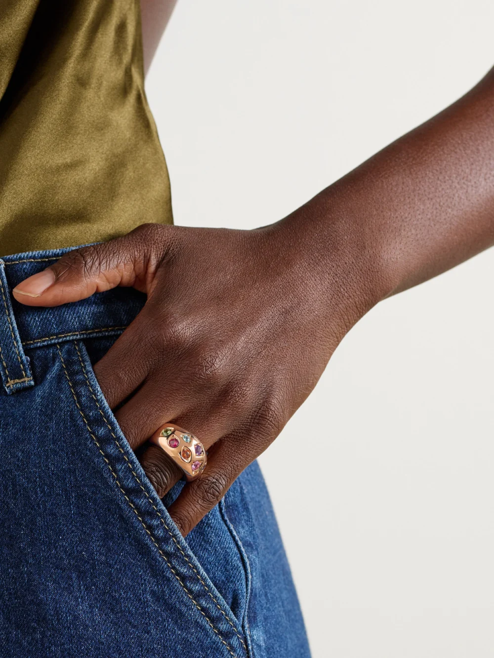 Pomellato Iconica 18-karat Rose Multi-stone Ring, styled view