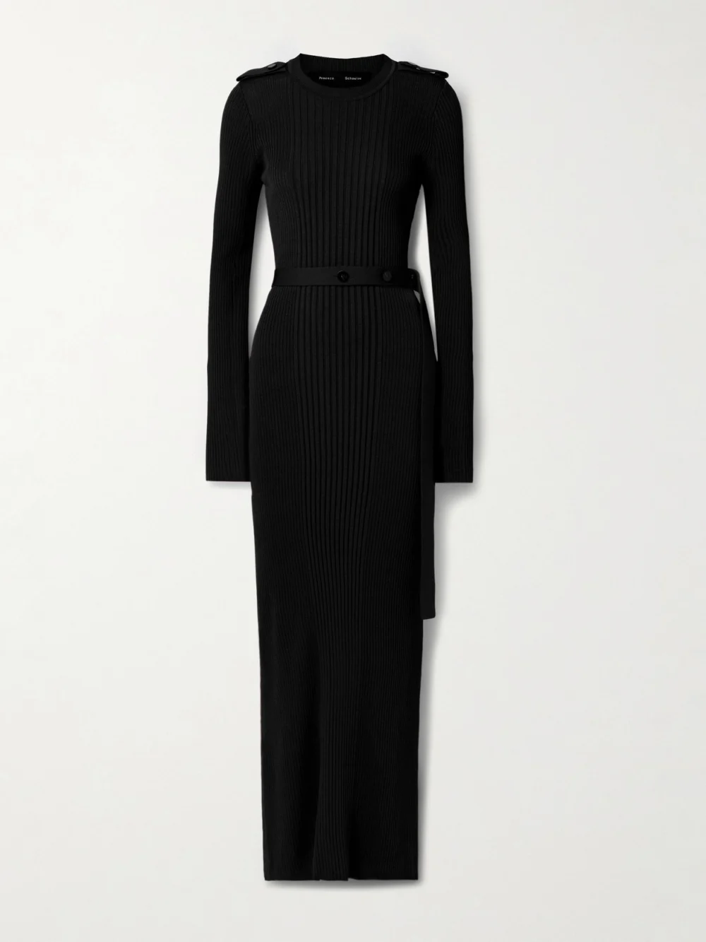 Proenza Schouler Lauryn Belted Ribbed-knit Dress in black
