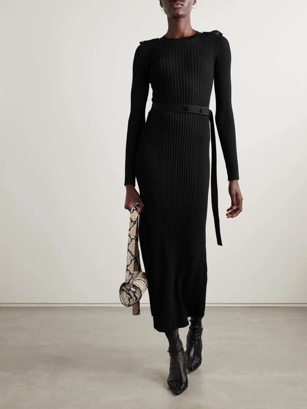 Proenza Schouler Lauryn Belted Ribbed-knit Dress, worn by a model