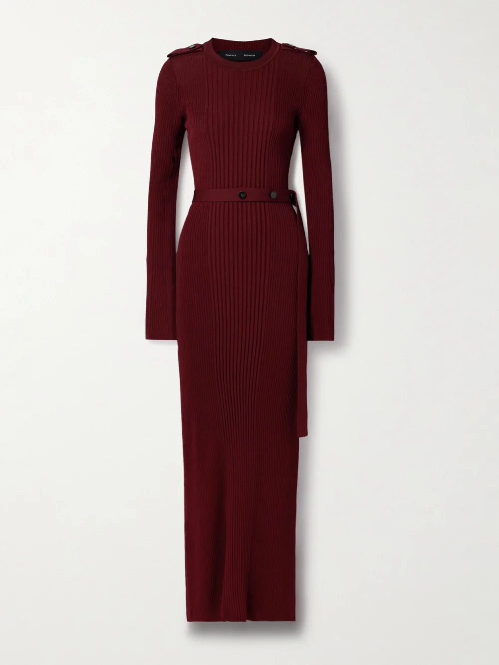 Proenza Schouler Lauryn Belted Ribbed-knit Maxi Dress in burgundy