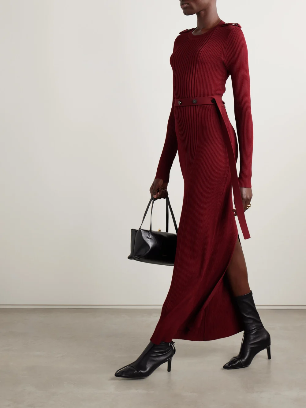 Proenza Schouler Lauryn Belted Ribbed-knit Maxi Dress, worn by a model