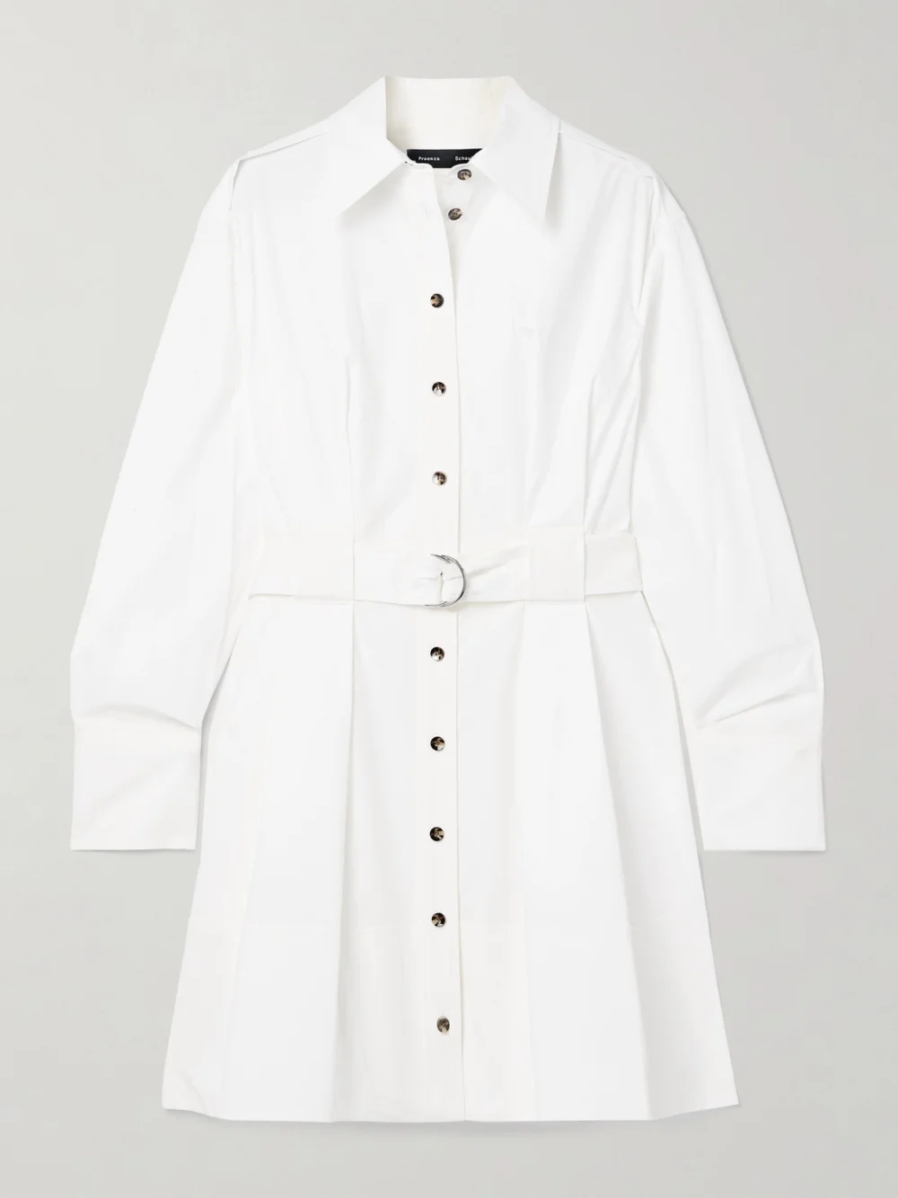Proenza Schouler Viola Belted Pleated Cotton-blend Poplin Mini Dress in white