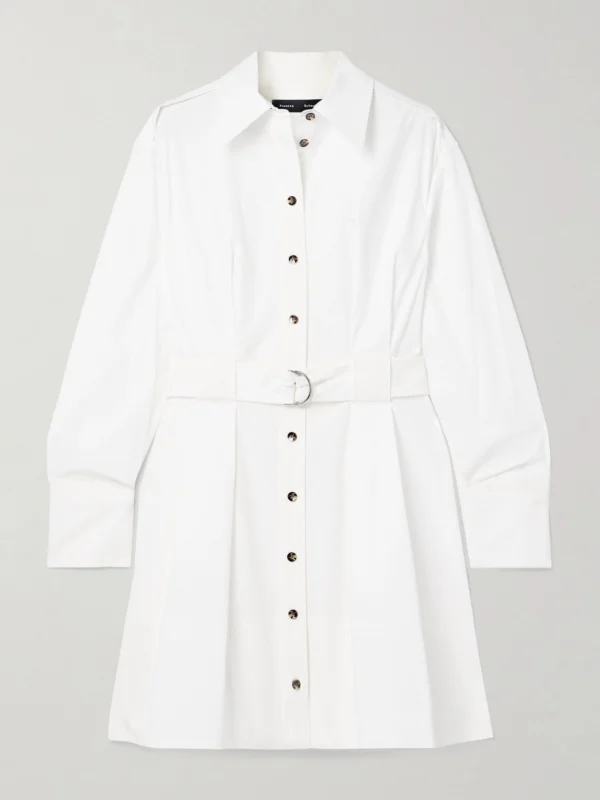 Proenza Schouler Viola Belted Pleated Cotton-blend Poplin Mini Dress