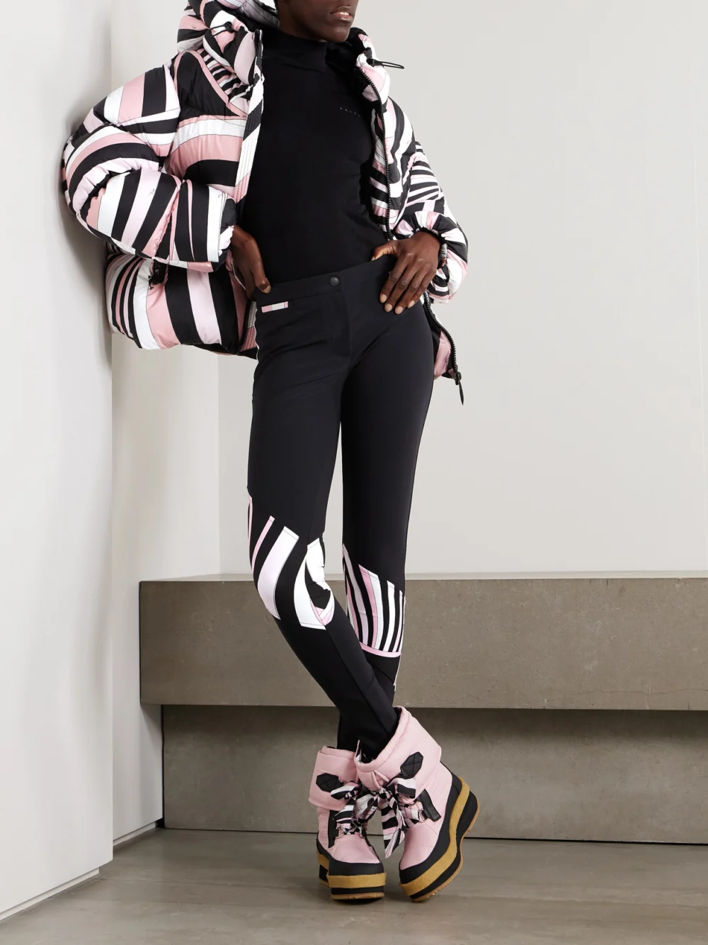 Pucci Paneled Printed Stretch-shell Ski Pants, worn by a model