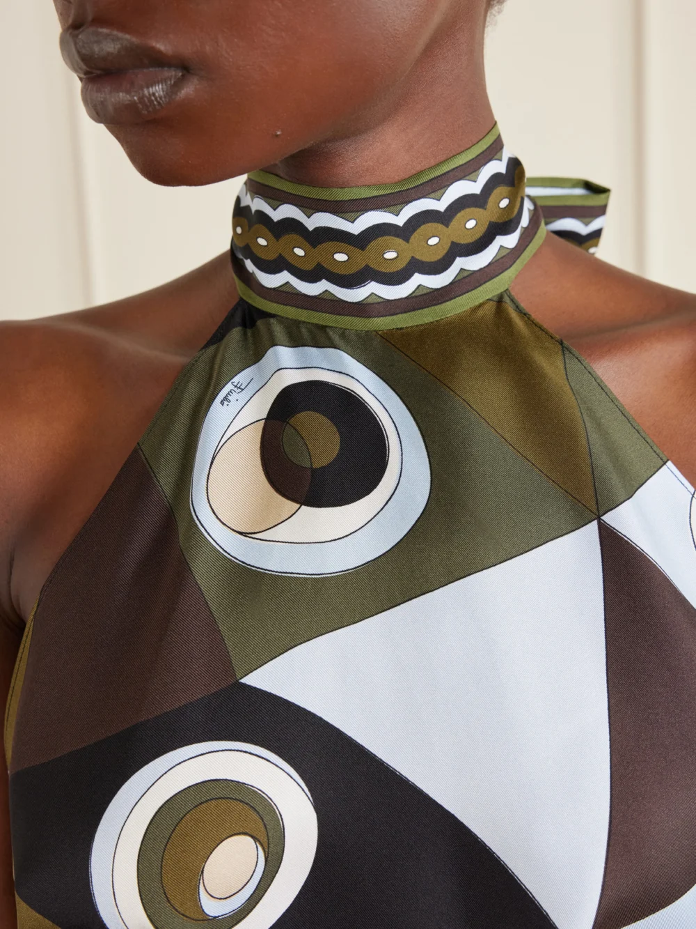Close-up detail of the Pucci Printed Silk-twill Top