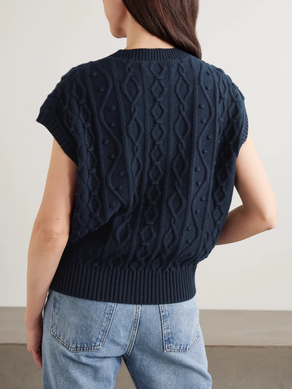Back view of the Purdey Cable-knit Cotton and Cashmere-blend Vest