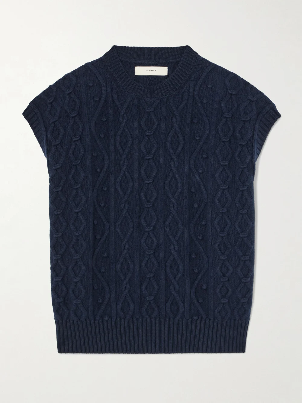 Purdey Cable-knit Cotton and Cashmere-blend Vest in navy