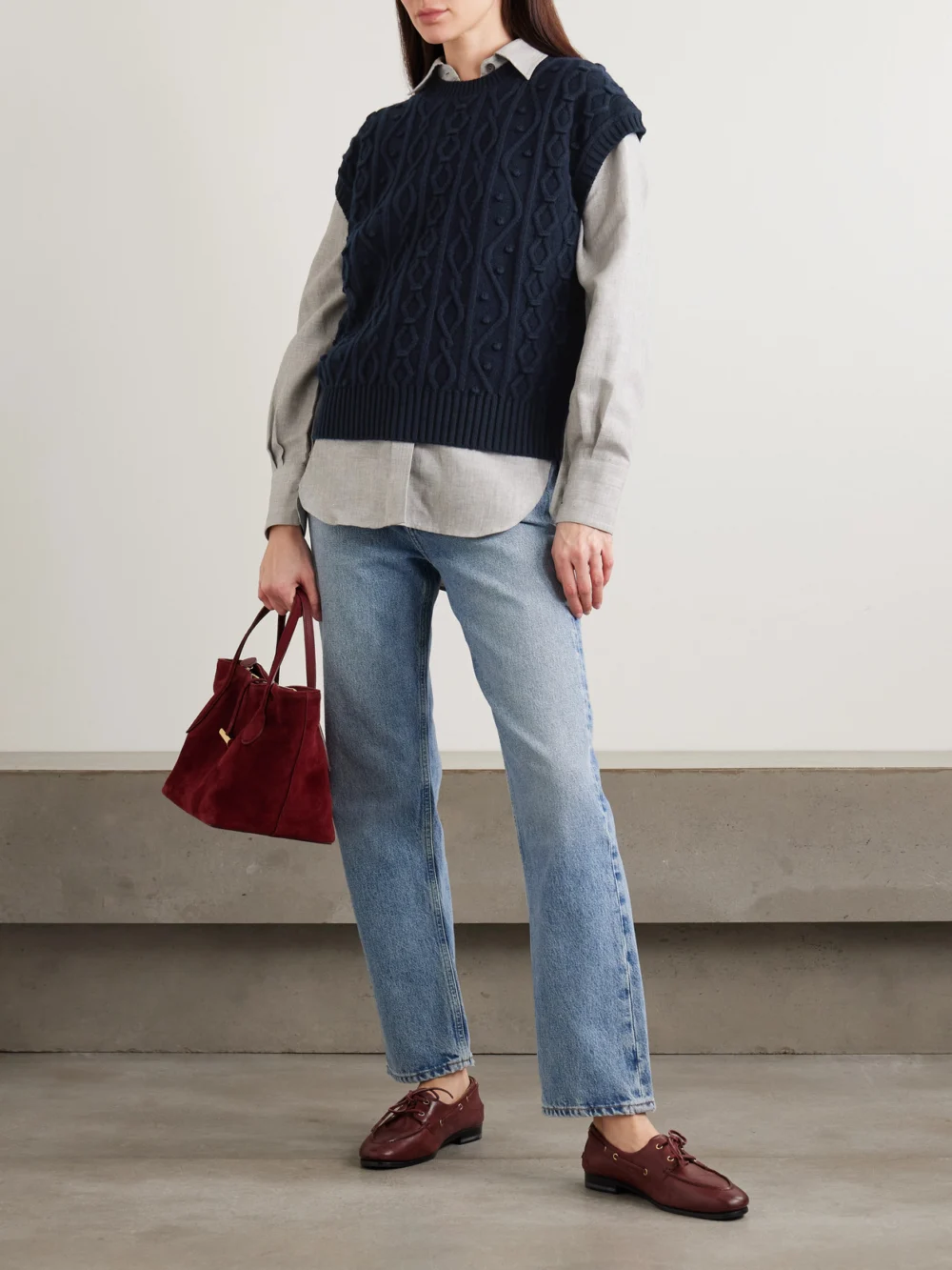 Purdey Cable-knit Cotton and Cashmere-blend Vest, worn by a model