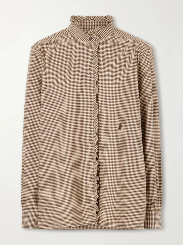 Purdey Logo-embroidered Ruffled Checked Cotton Shirt
