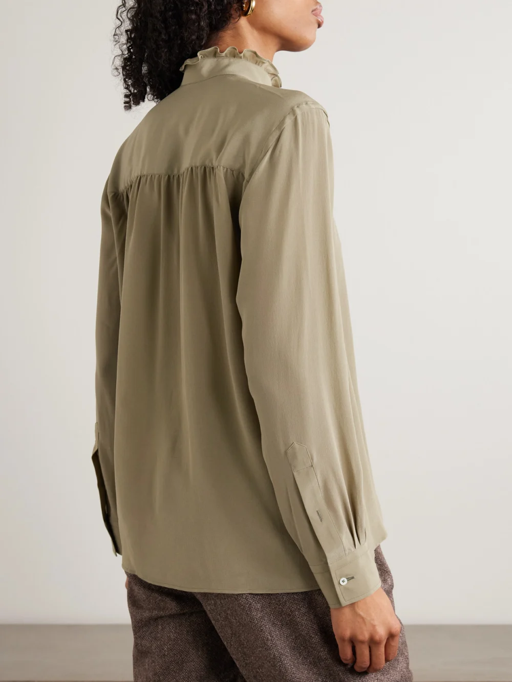 Back view of the Purdey Ruffled Embroidered Silk Blouse