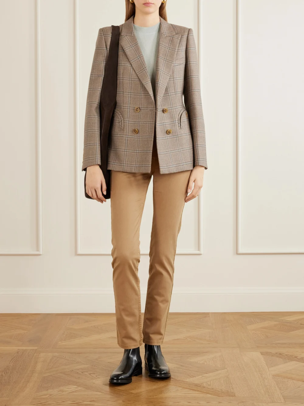 Purdey Stretch Cotton, Tencel™ and Silk-blend Twill Slim-leg Pants, worn by a model