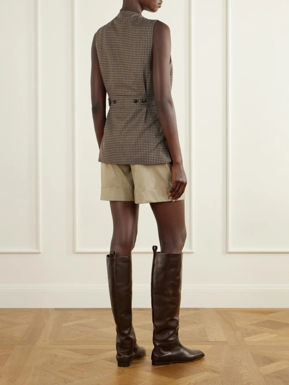 Back view of the Purdey Suede-trimmed Checked Wool and Cashmere-blend Tweed Vest