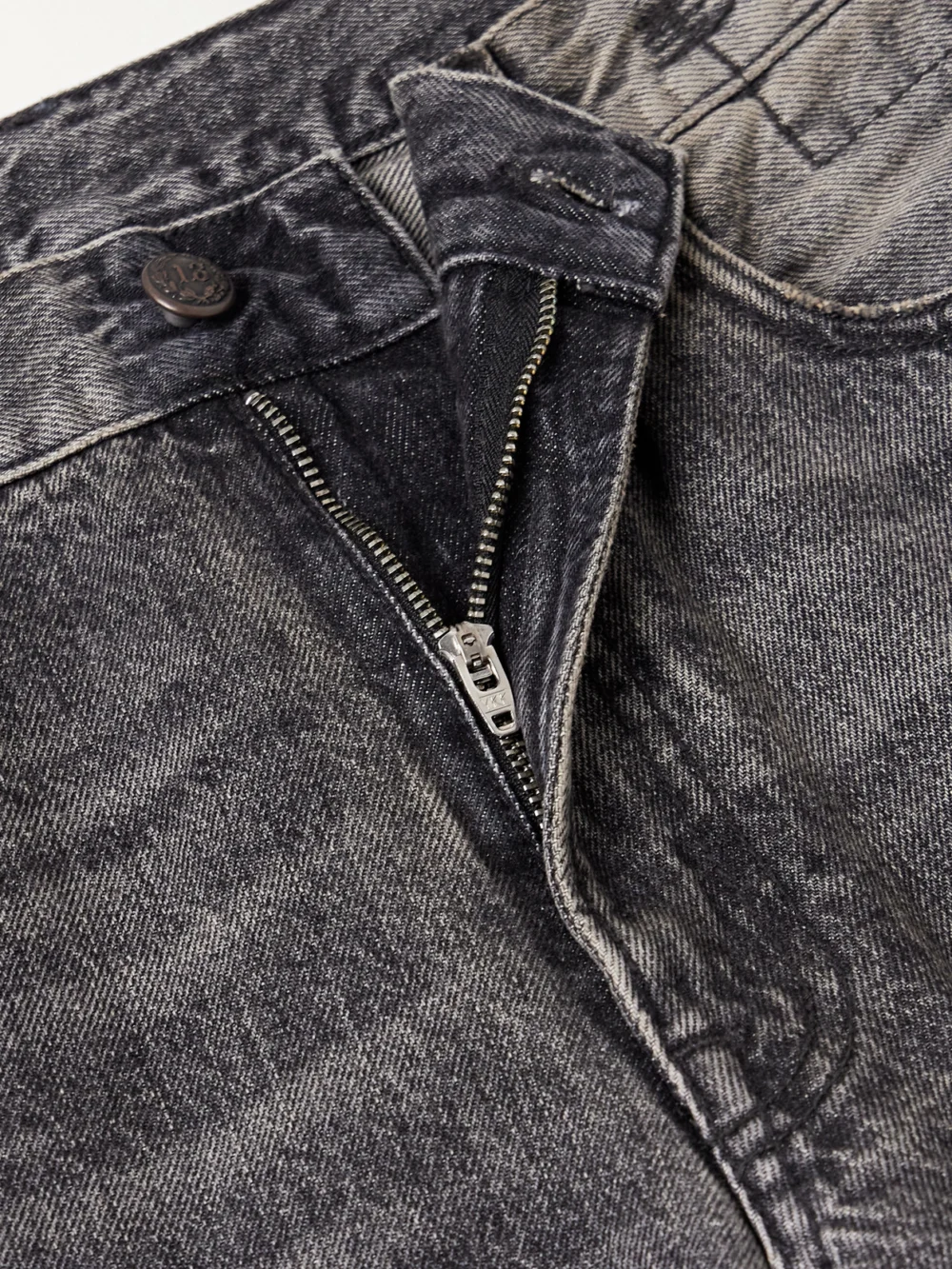 Close-up detail of the R13 Boyfriend Low-rise Wide-leg Jeans