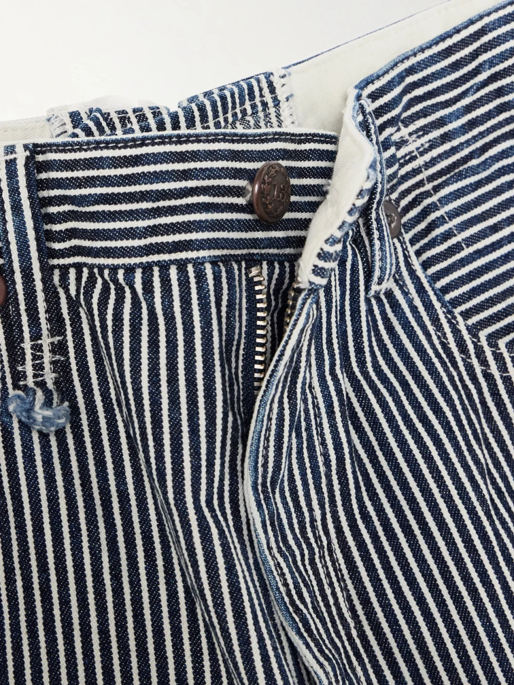 Close-up detail of the R13 Lace Back Jane Striped High-rise Wide-leg Jeans
