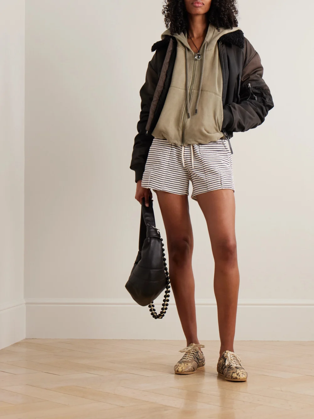 R13 Striped Cotton-jersey Shorts, worn by a model