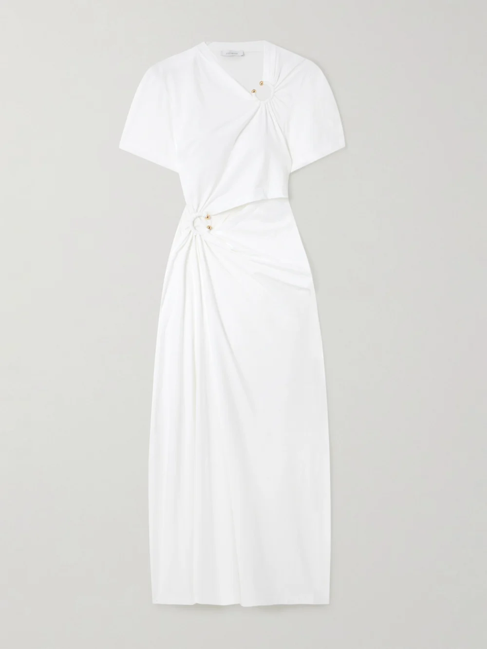 Rabanne Embellished Cutout Jersey Midi Dress in white
