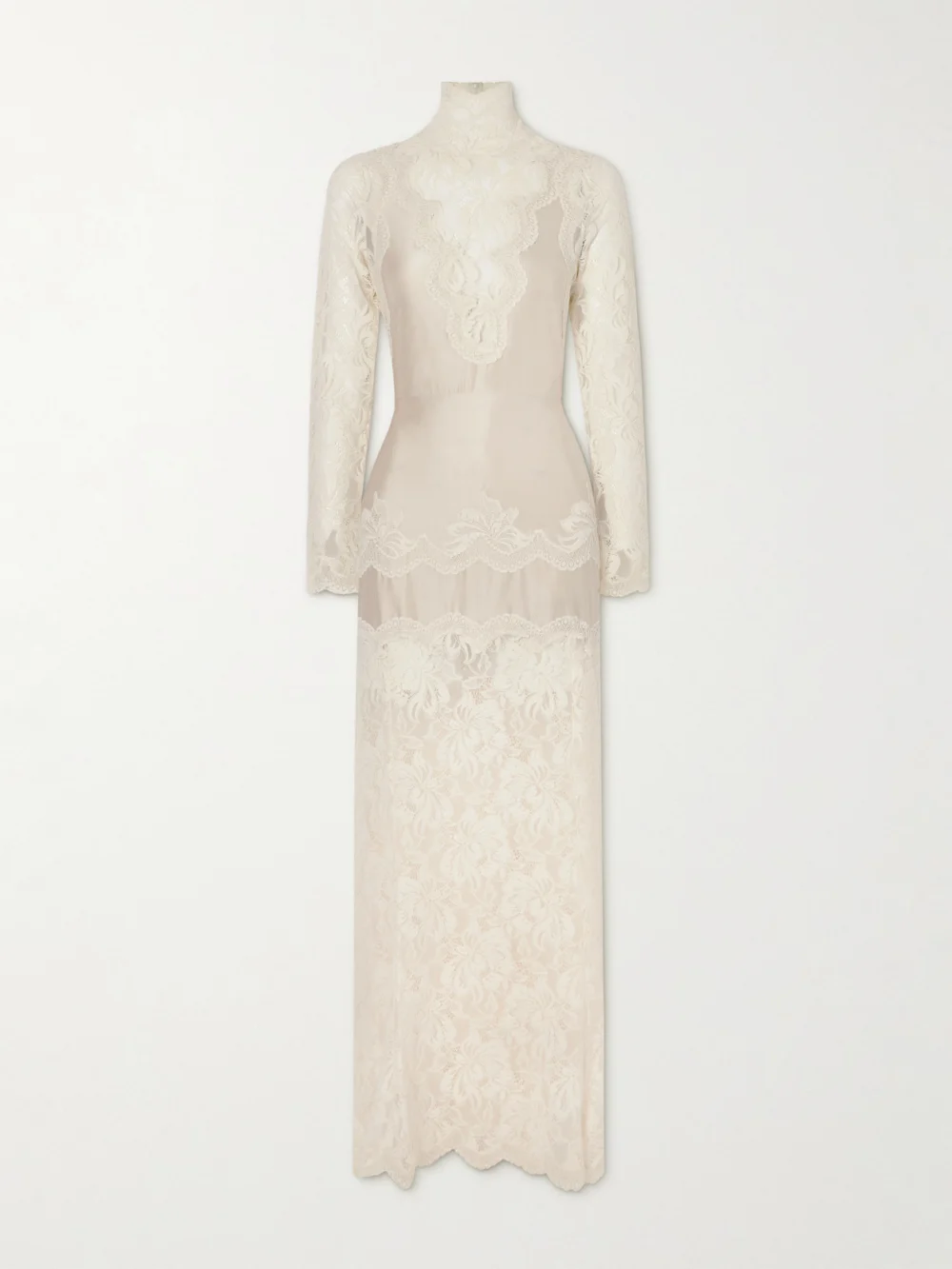 Rabanne Lace-trimmed Silk-satin Maxi Dress in ivory