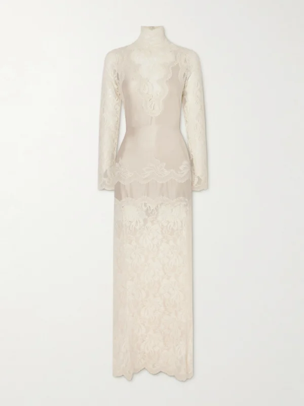 Rabanne Lace-trimmed Silk-satin Maxi Dress