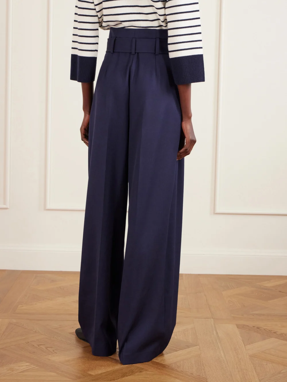 Back view of the Ralph Lauren Collection Belted Pleated Wool-twill Wide-leg Pants