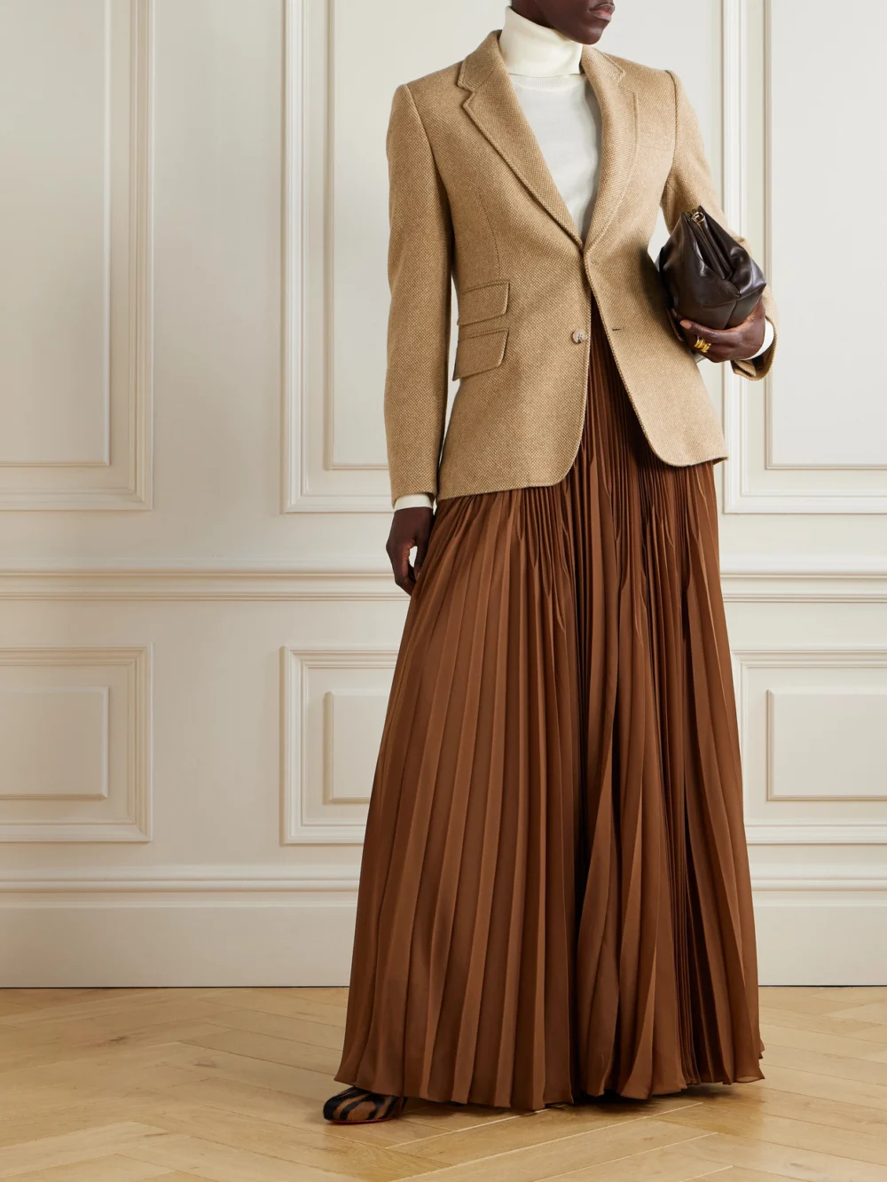 Ralph Lauren Collection Eli Wool and Cashmere-blend Tweed Blazer, worn by a model