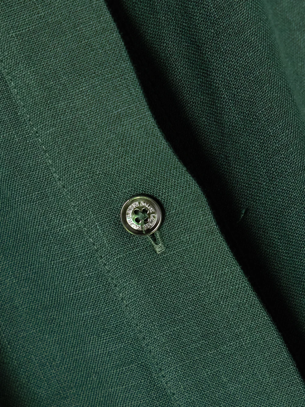 Close-up detail of the Ralph Lauren Collection Kennedi Belted Pleated Linen Midi Dress