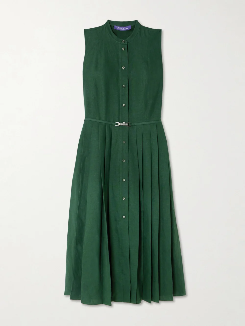 Ralph Lauren Collection Kennedi Belted Pleated Linen Midi Dress in green