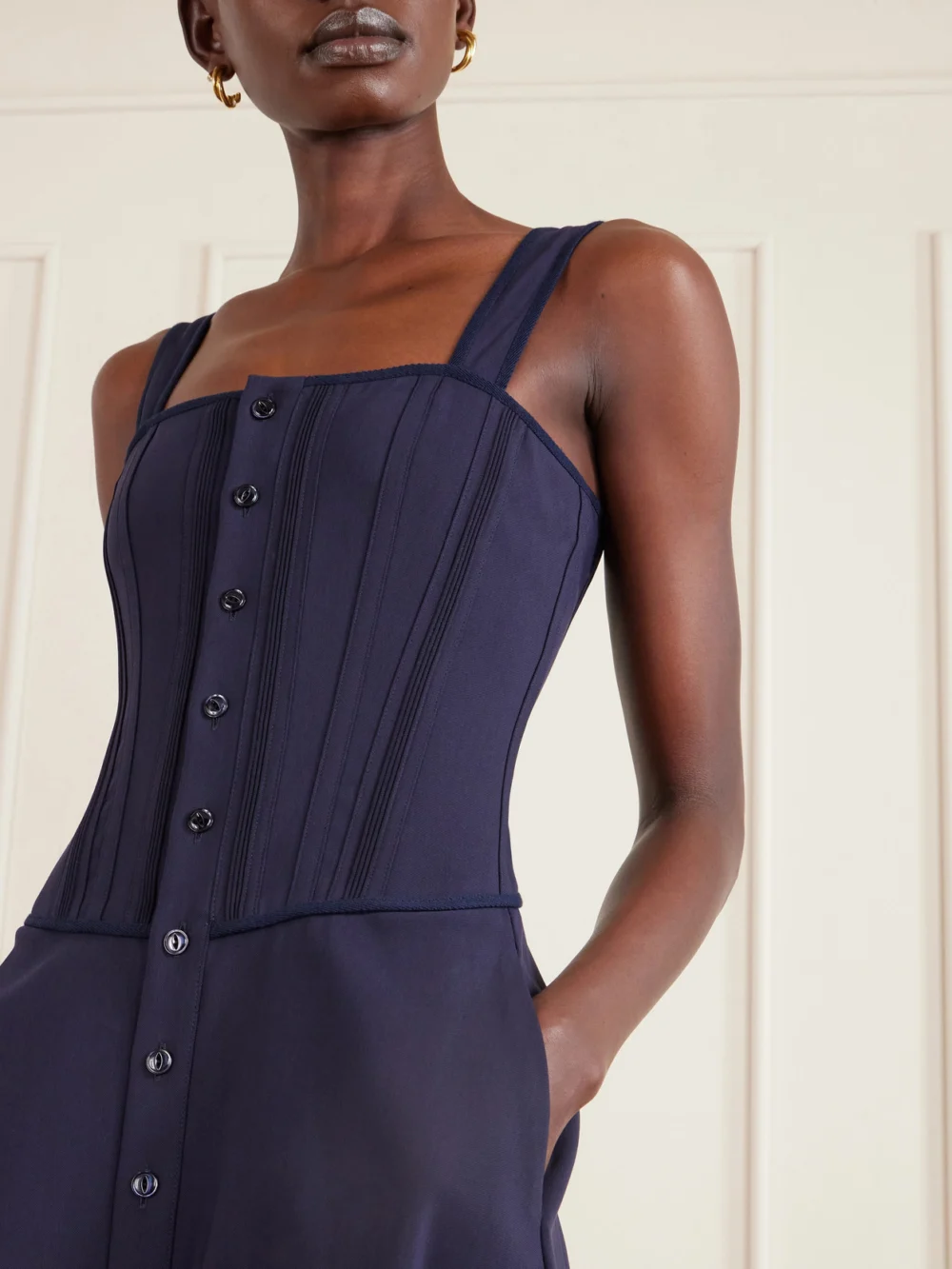 Close-up detail of the Ralph Lauren Collection Sophee Pintucked Cotton-blend Jersey Midi Dress