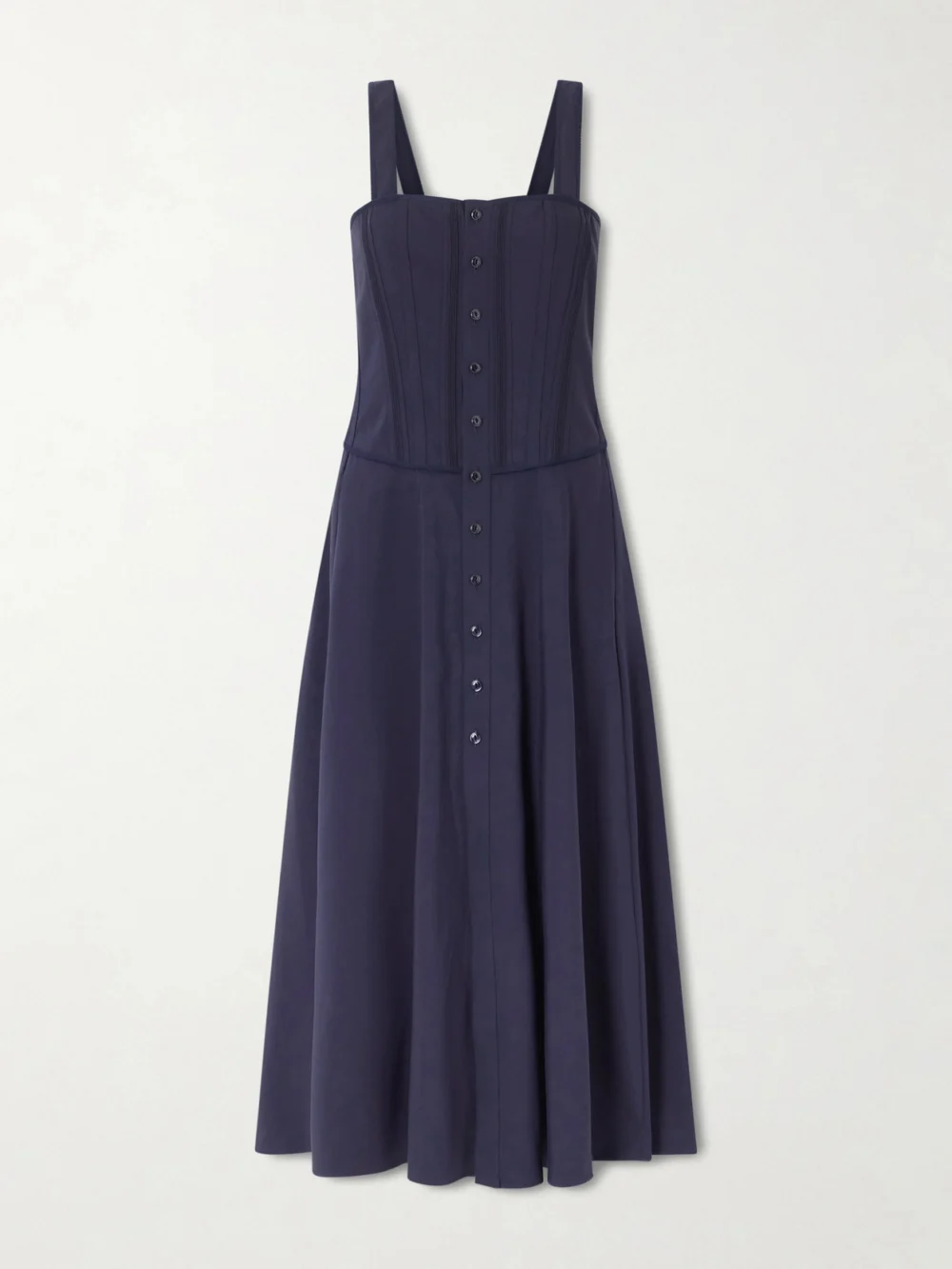 Ralph Lauren Collection Sophee Pintucked Cotton-blend Jersey Midi Dress in navy