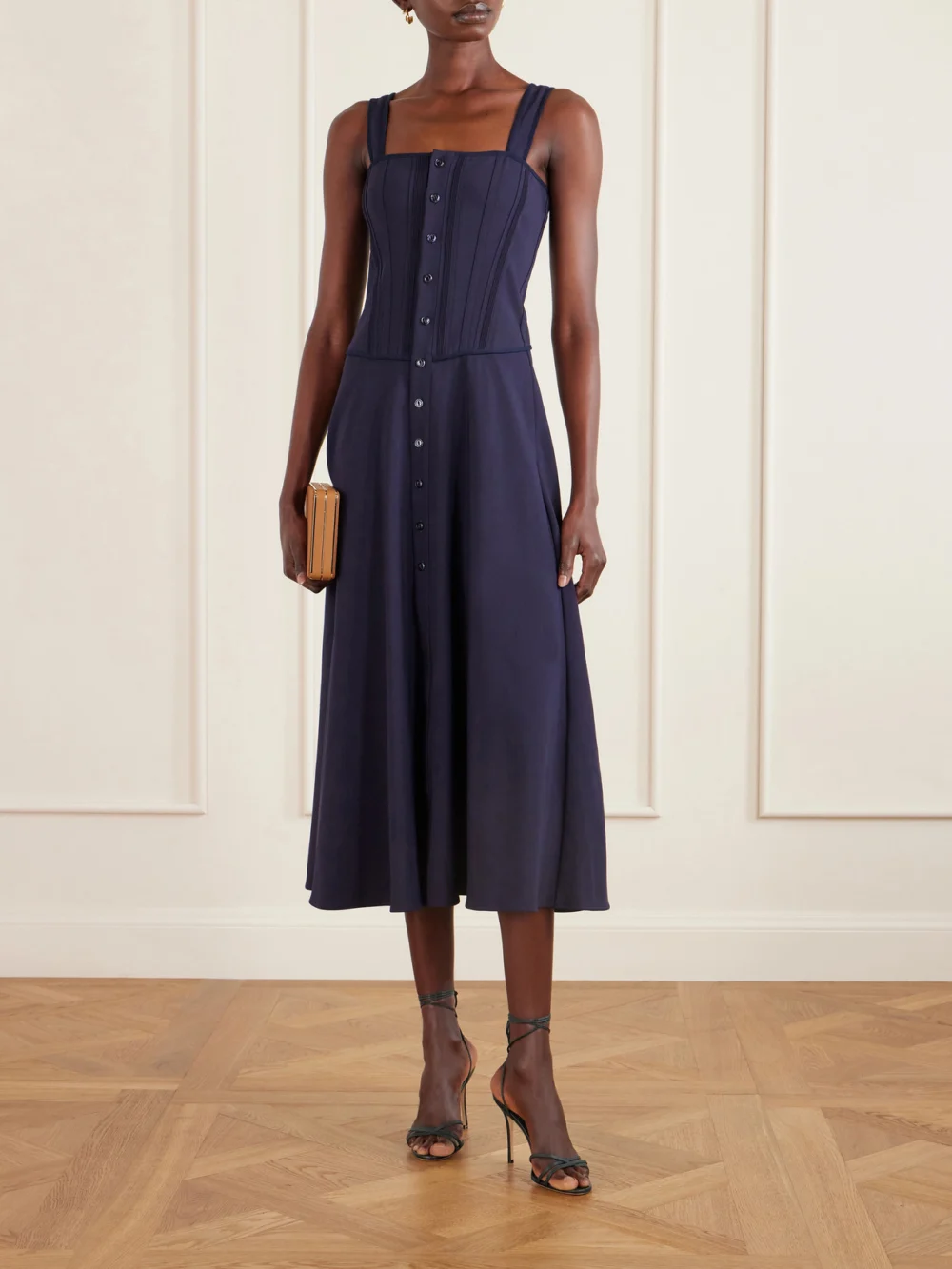 Ralph Lauren Collection Sophee Pintucked Cotton-blend Jersey Midi Dress, worn by a model