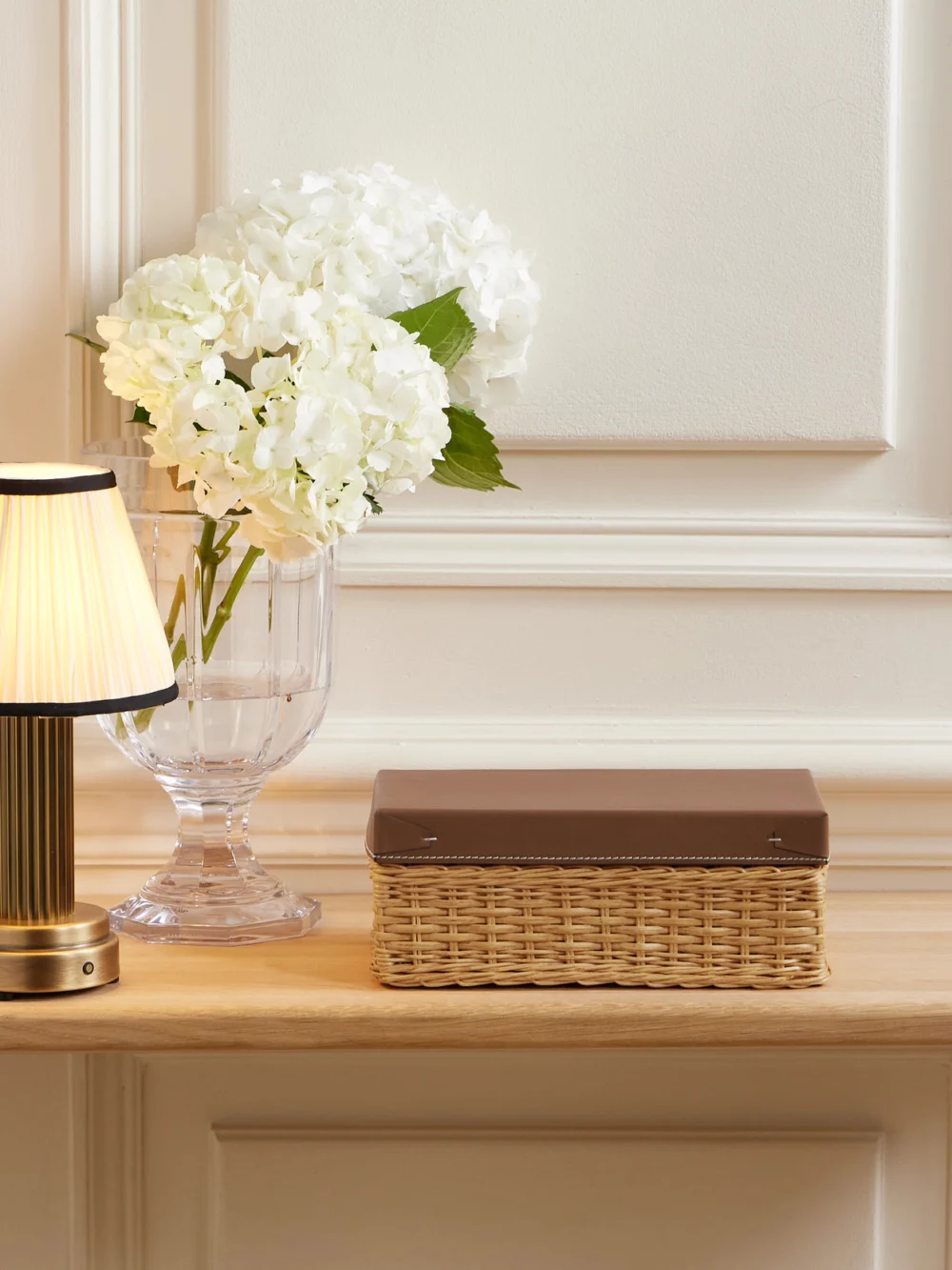 Ralph Lauren Home Bailey Small Wicker and Embossed Leather Box, styled view