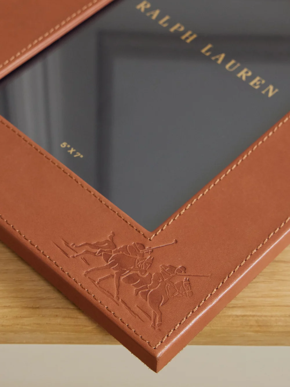 Close-up detail of the Ralph Lauren Home Garrett Embossed Leather 5x7 Picture Frame