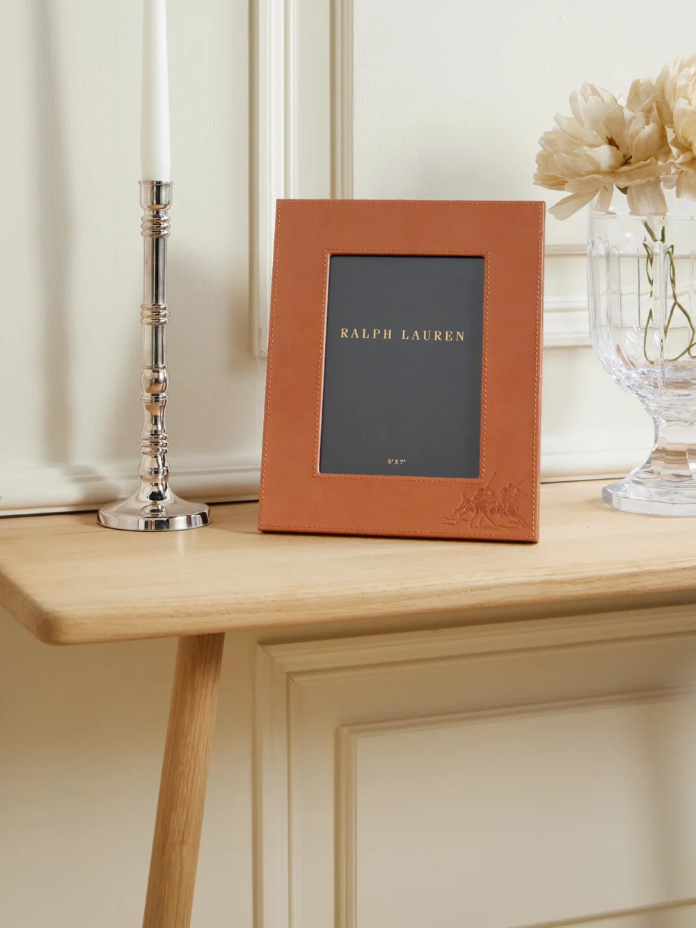 Ralph Lauren Home Garrett Embossed Leather 5x7 Picture Frame, styled view