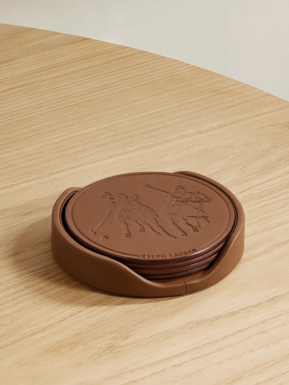 Ralph Lauren Home Garrett Set of Four Debossed Leather Coasters in brown