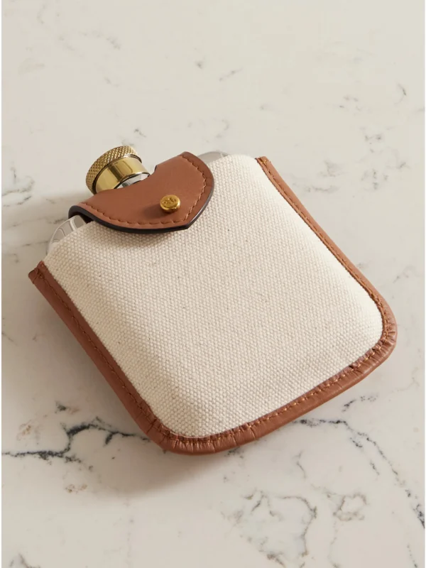 Ralph Lauren Home Garrett Silver-tone and Gold-tone Flask and Leather and Canvas Case