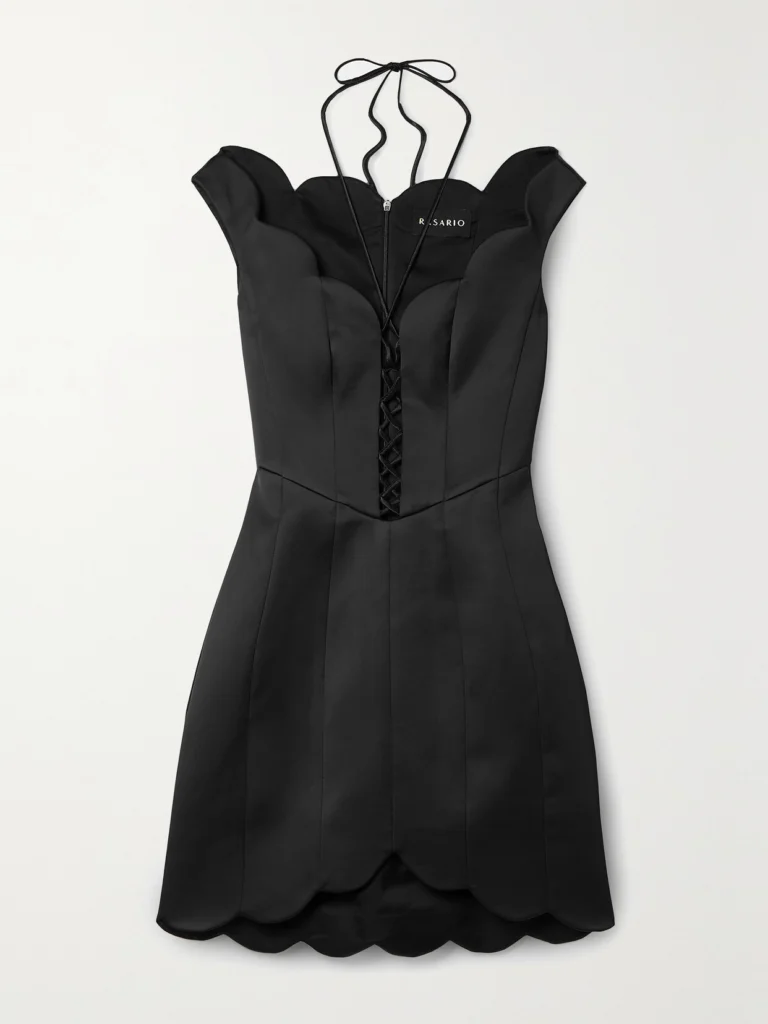 Rasario Lace-up Scalloped Satin Mini Dress