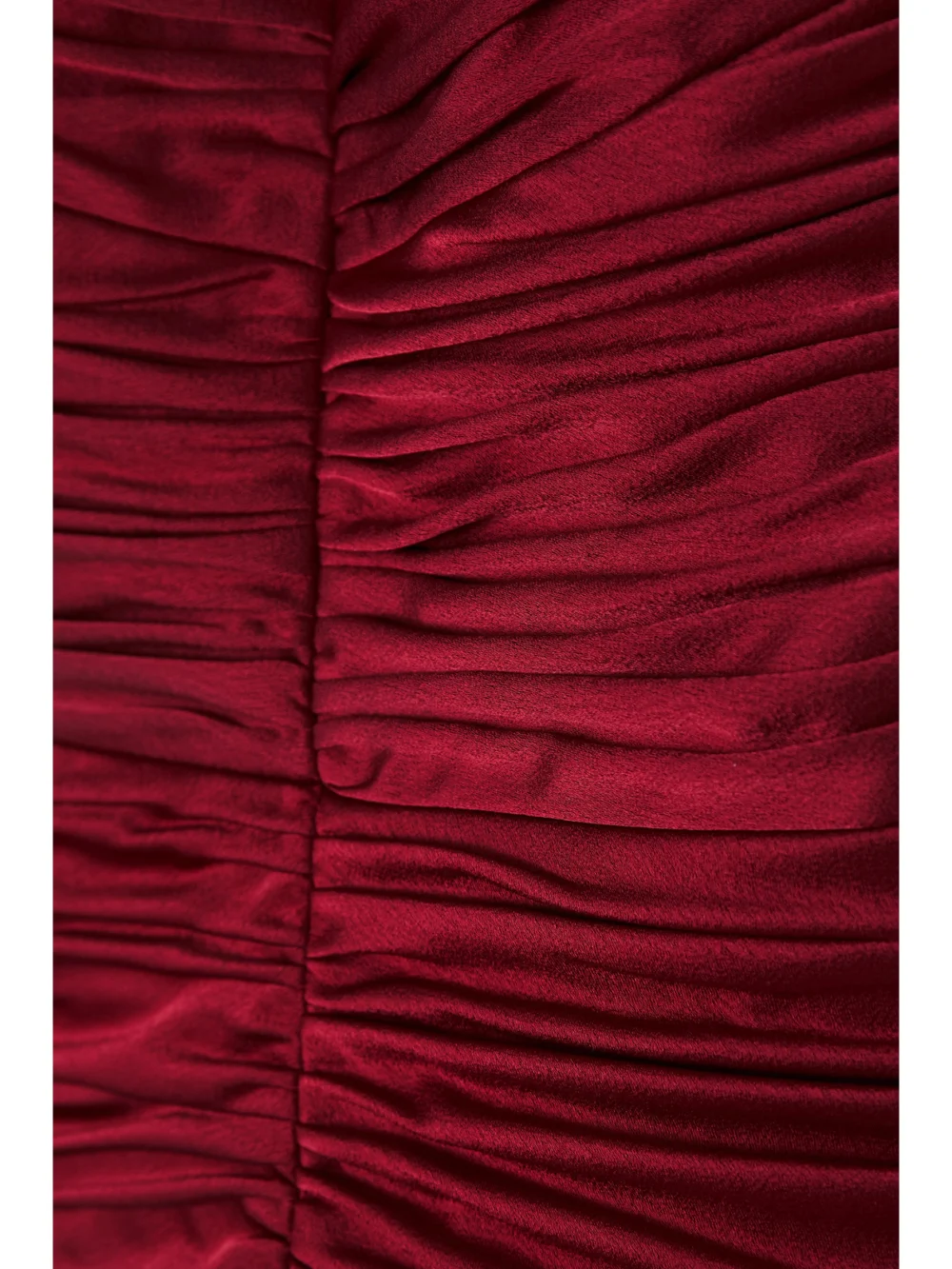 Close-up detail of the Rasario Ruched Satin Mini Dress
