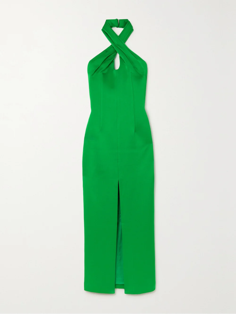 Rasario Satin Halterneck Midi Dress in green