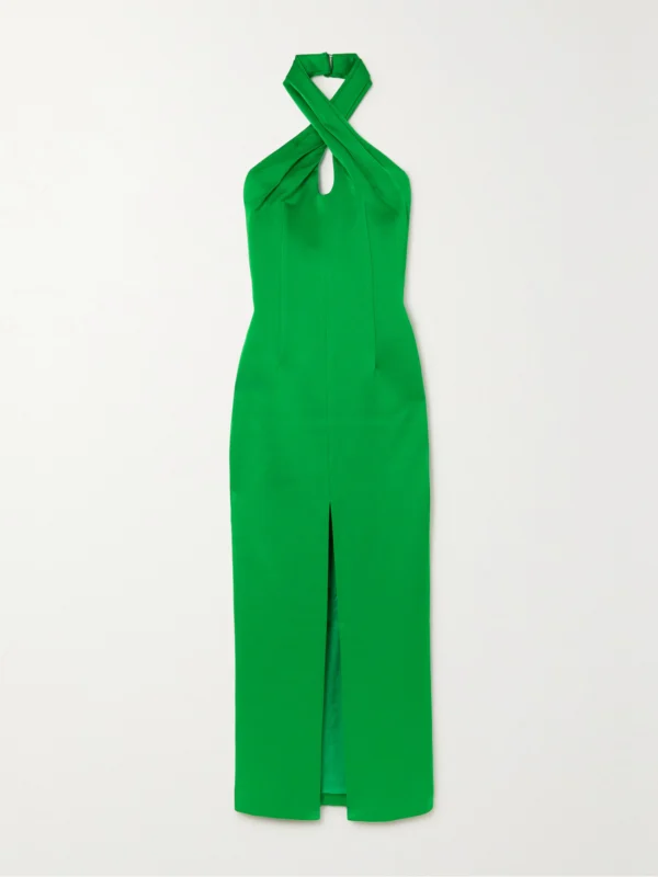 Rasario Satin Halterneck Midi Dress