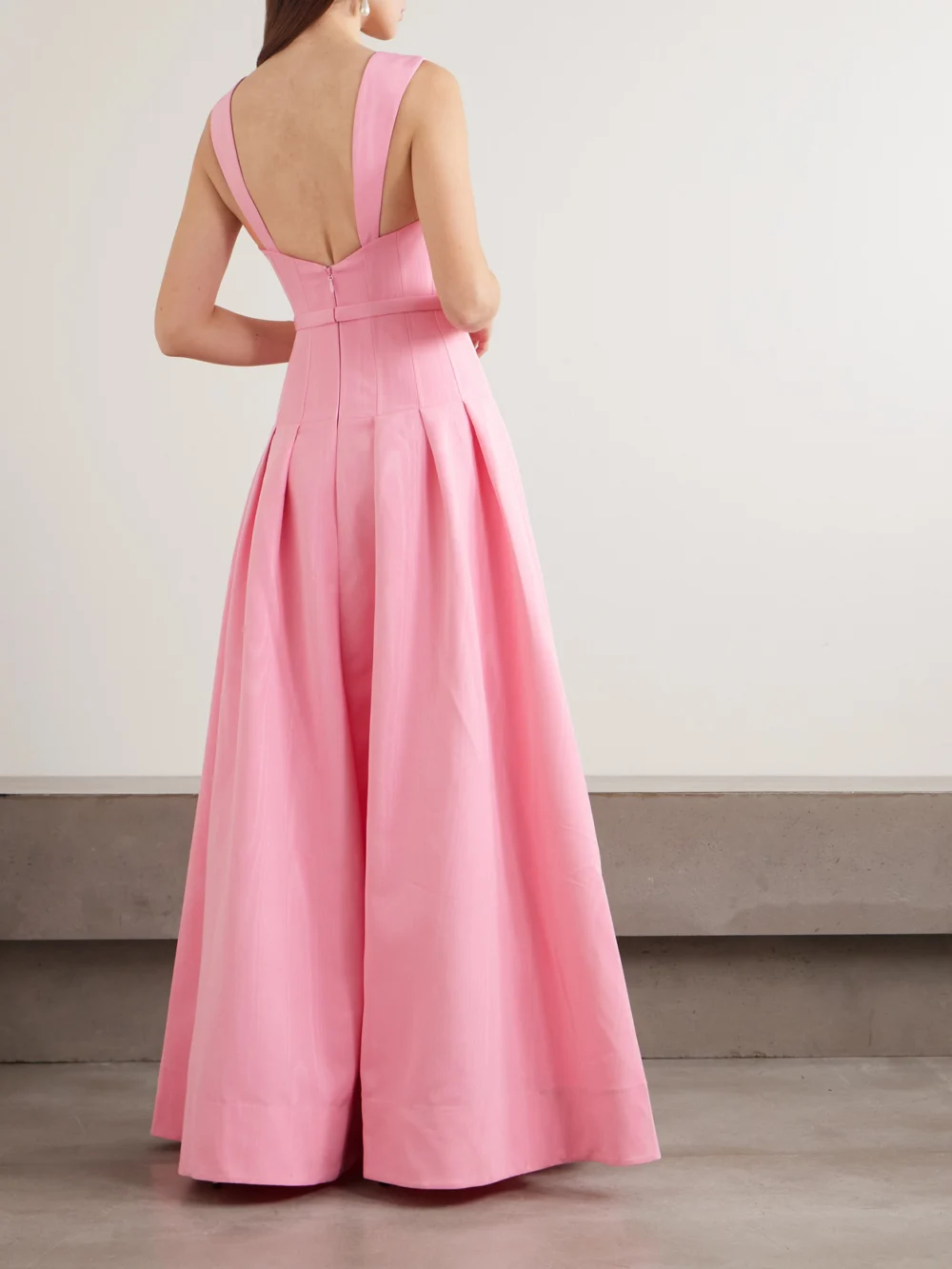 Back view of the Rebecca Vallance Amaro Belted Pleated Taffeta Gown