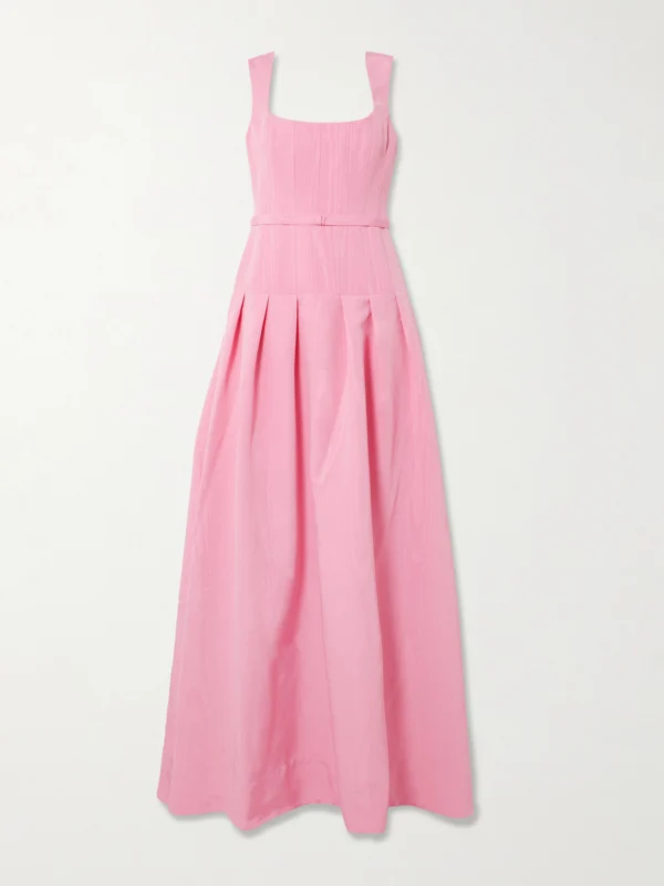 Rebecca Vallance Amaro Belted Pleated Taffeta Gown
