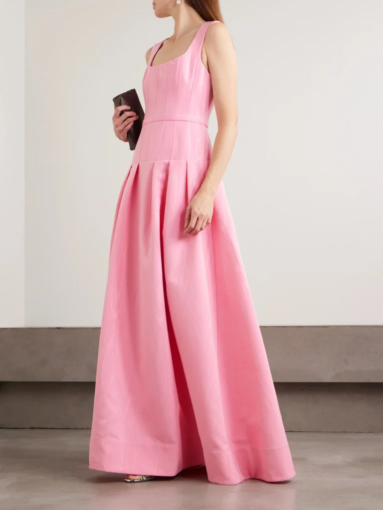 Rebecca Vallance Amaro Belted Pleated Taffeta Gown