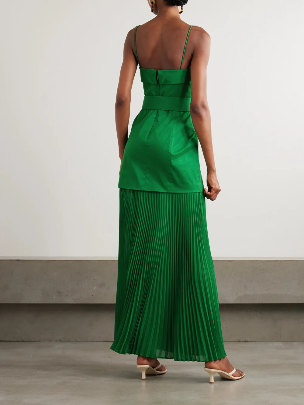 Back view of the Rebecca Vallance Bailey Belted Pleated Crepe Maxi Dress