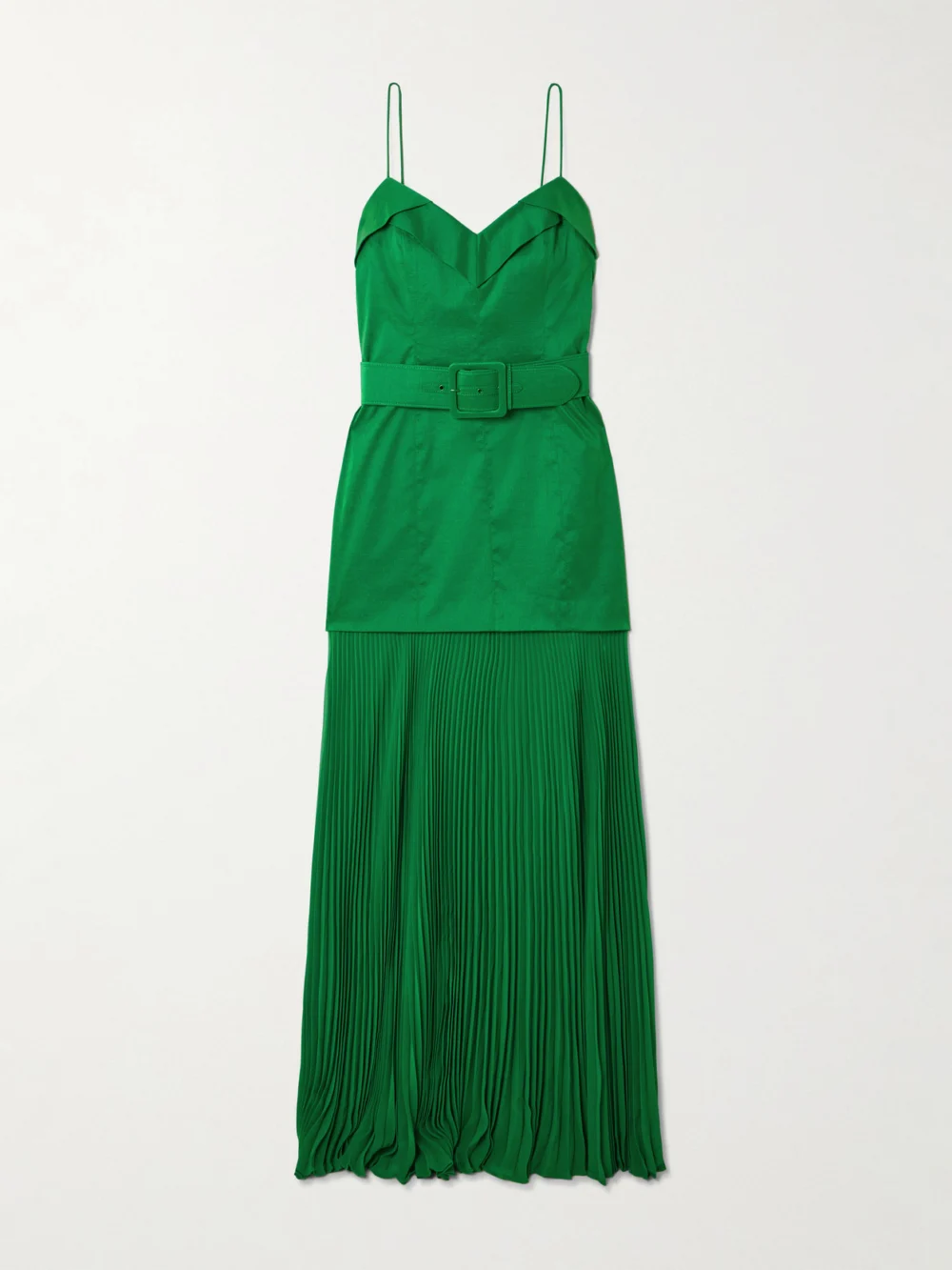 Rebecca Vallance Bailey Belted Pleated Crepe Maxi Dress in green